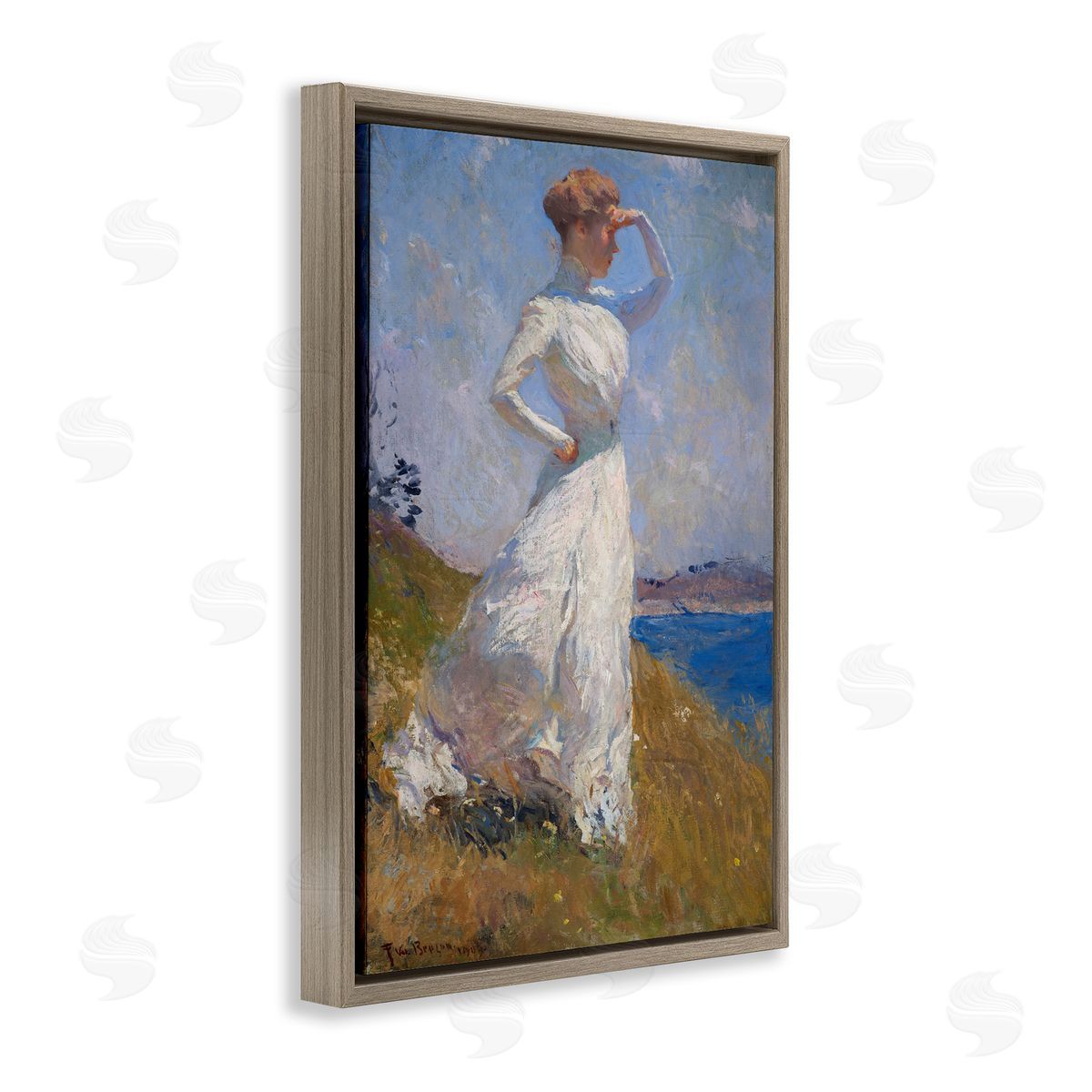 one1000paintings Classical Woman in Sunlight Brown Floating Frame Canvas Wall Art Print