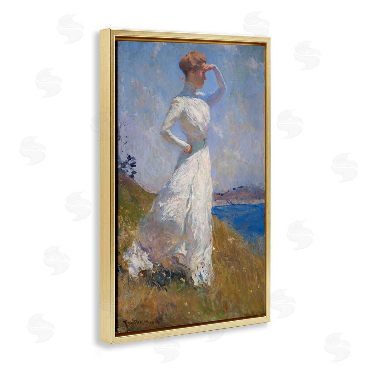 one1000paintings Classical Woman in Sunlight Gold Floating Frame Canvas Wall Art Print