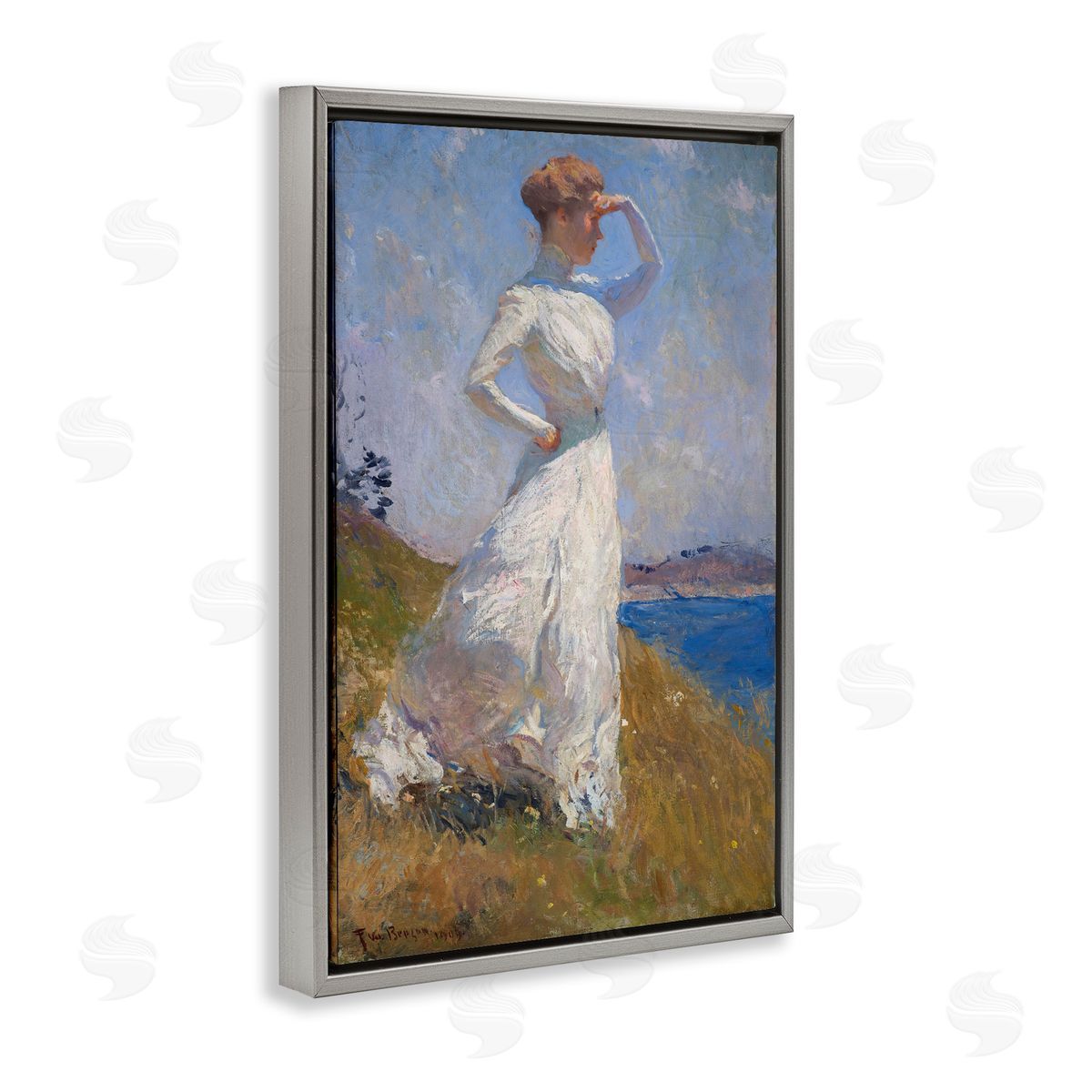 one1000paintings Classical Woman in Sunlight Gray Floating Frame Canvas Wall Art Print