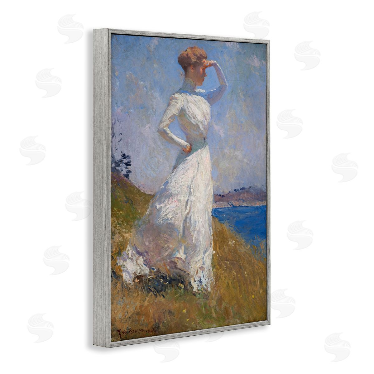 one1000paintings Classical Woman in Sunlight Gray Framed Giclee Wall Art Print