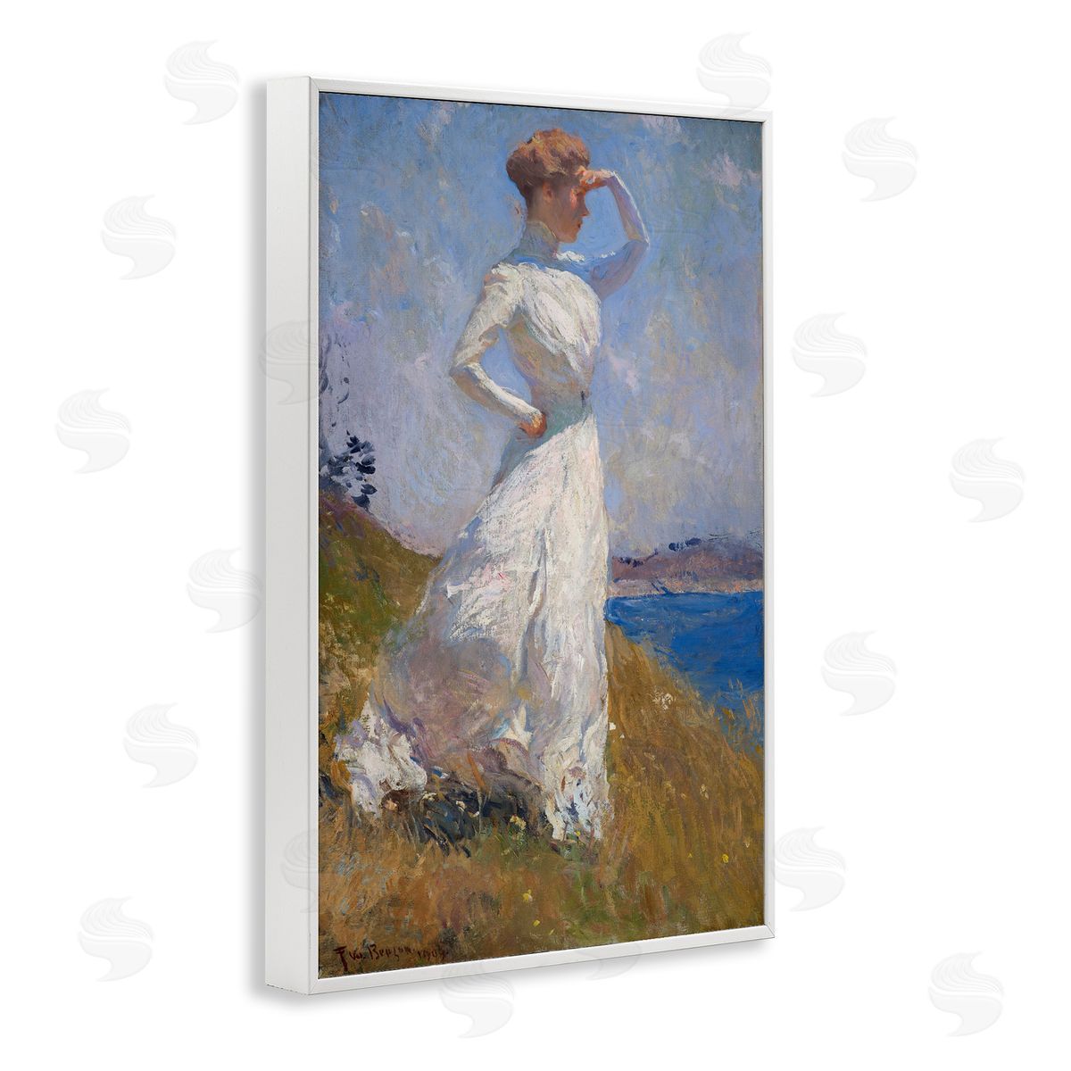 one1000paintings Classical Woman in Sunlight White Framed Giclee Wall Art Print
