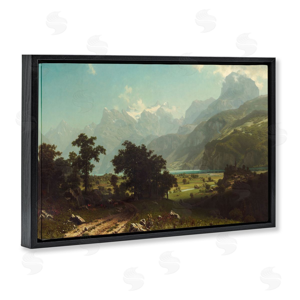 one1000paintings Classical Bierstadt Lake Lucerne Black Floating Frame Canvas Wall Art Print