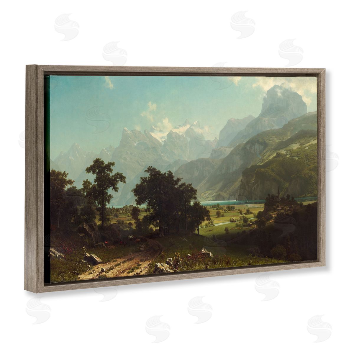 one1000paintings Classical Bierstadt Lake Lucerne Brown Floating Frame Canvas Wall Art Print