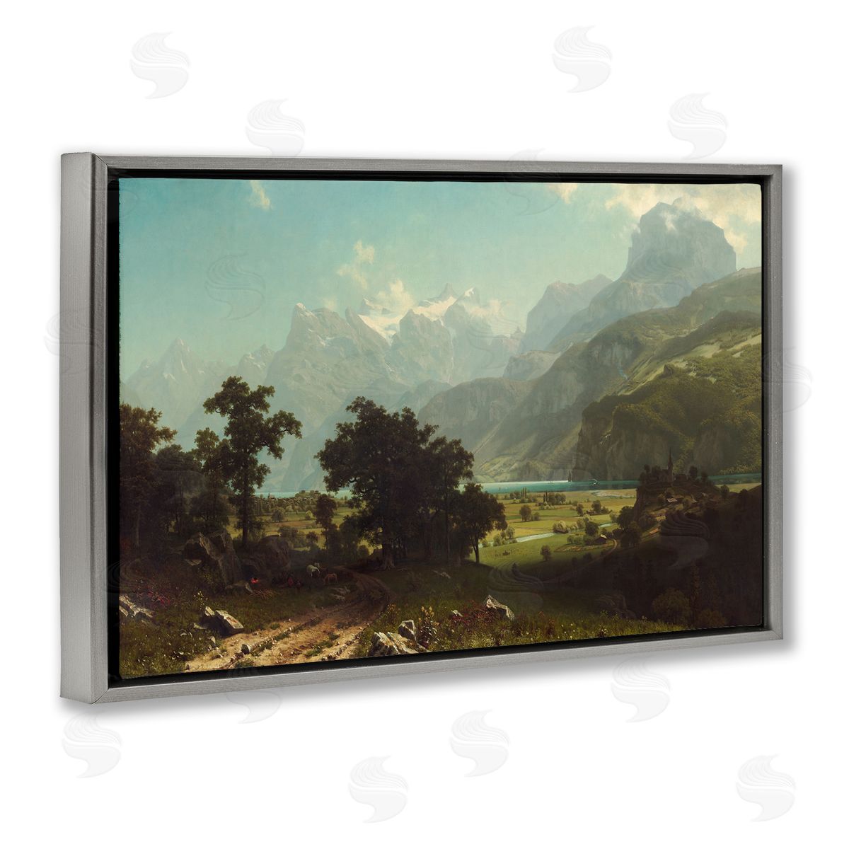 one1000paintings Classical Bierstadt Lake Lucerne Gray Floating Frame Canvas Wall Art Print