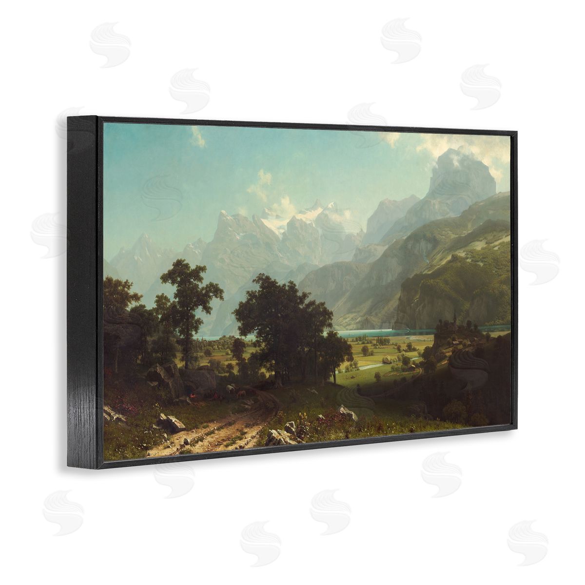 one1000paintings Classical Bierstadt Lake Lucerne Black Framed Giclee Wall Art Print