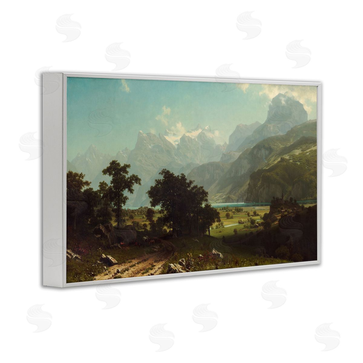 one1000paintings Classical Bierstadt Lake Lucerne White Framed Giclee Wall Art Print