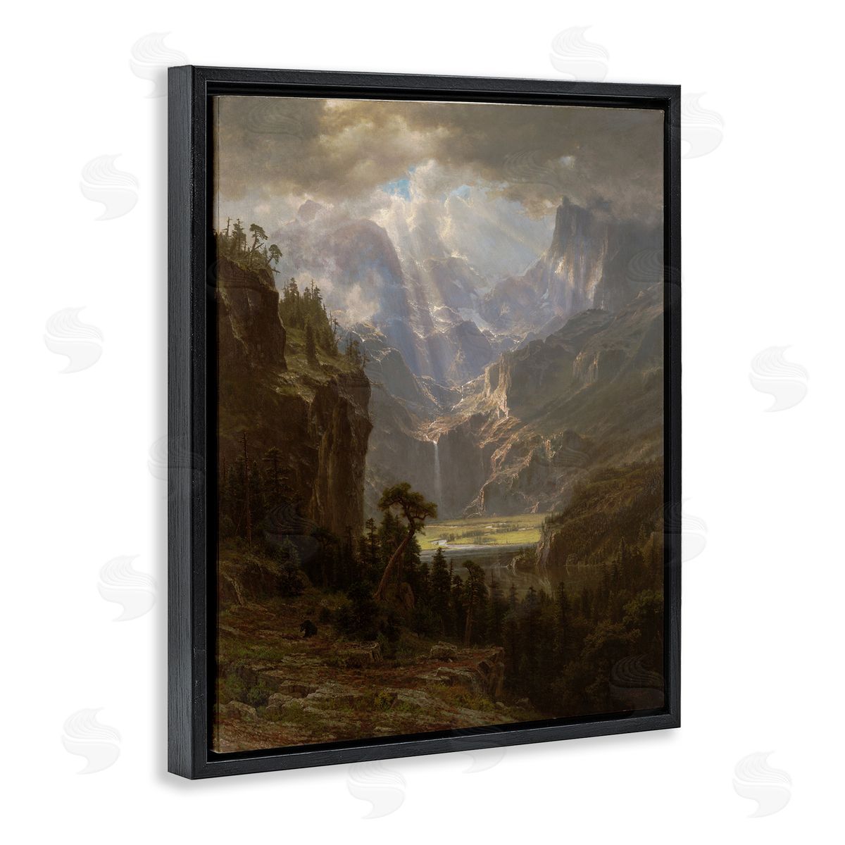 one1000paintings Classic Bierstadt Rocky Mountains Black Floating Frame Canvas Wall Art Print