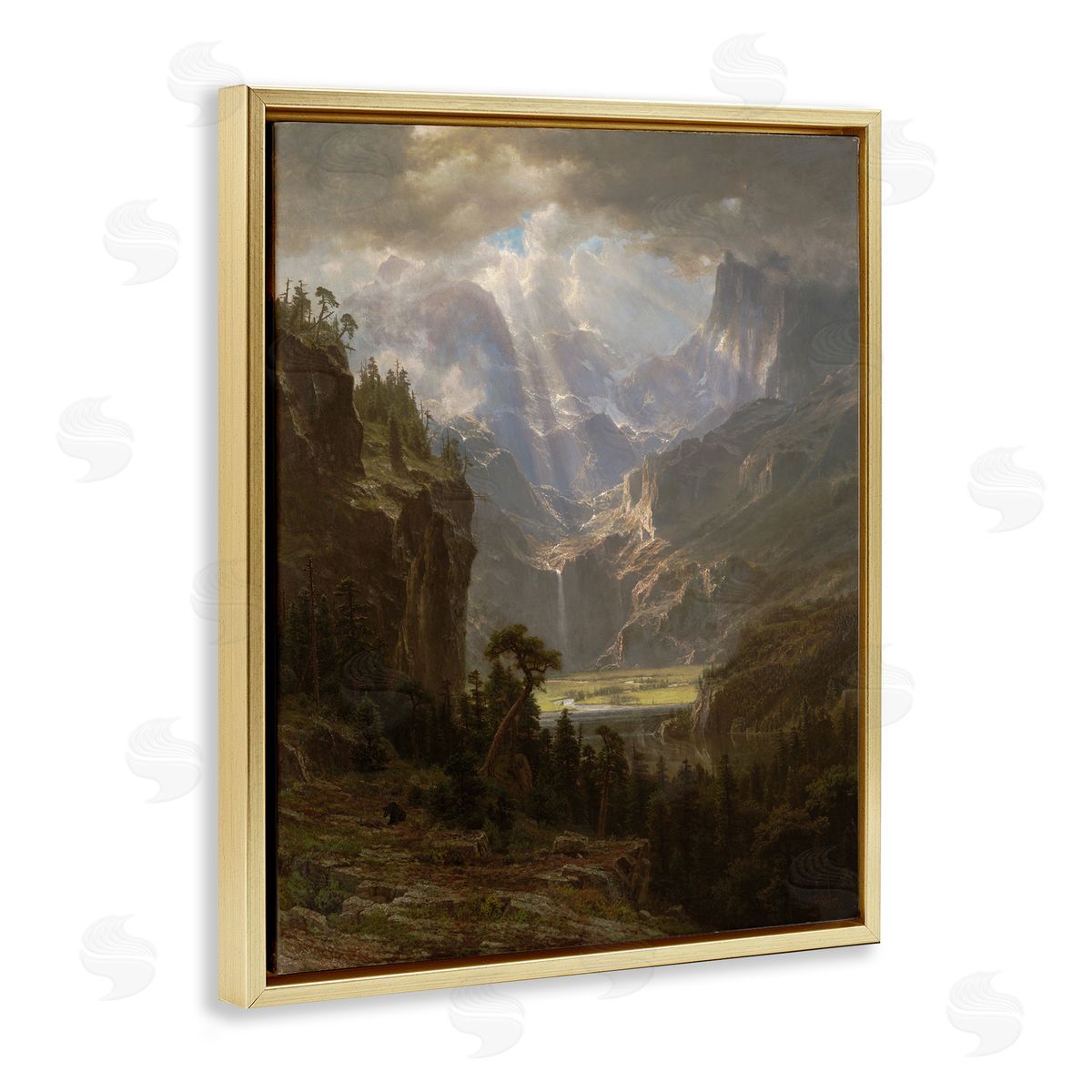 one1000paintings Classic Bierstadt Rocky Mountains Gold Floating Frame Canvas Wall Art Print