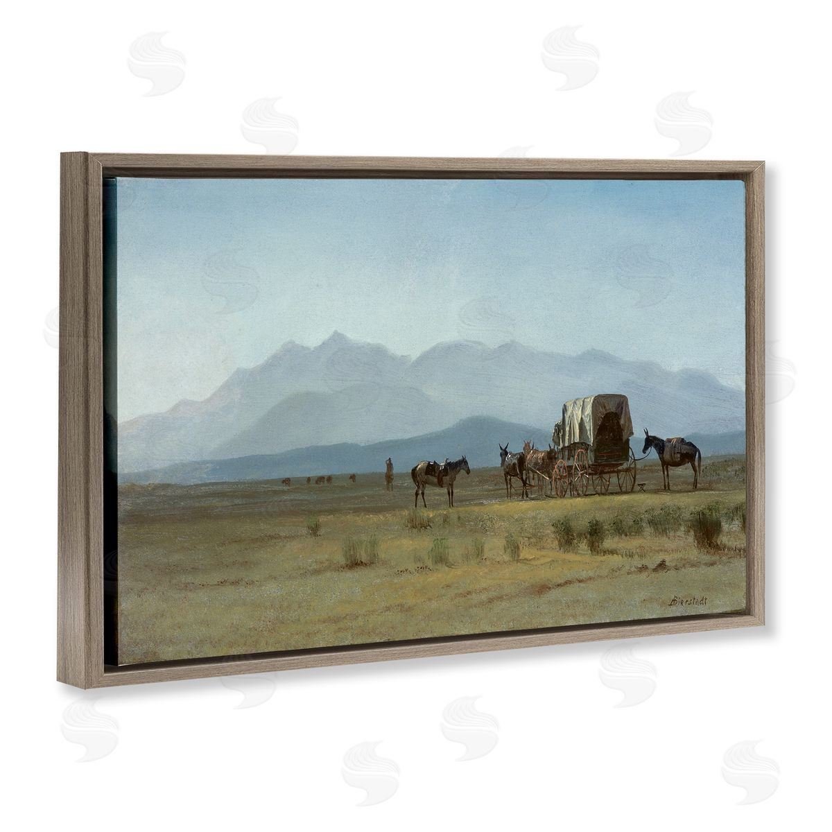 one1000paintings Classic Bierstadt Surveyor's Wagon Brown Floating Frame Canvas Wall Art Print