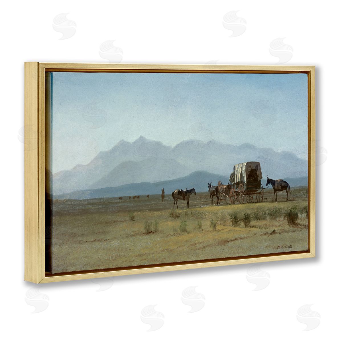 one1000paintings Classic Bierstadt Surveyor's Wagon Gold Floating Frame Canvas Wall Art Print
