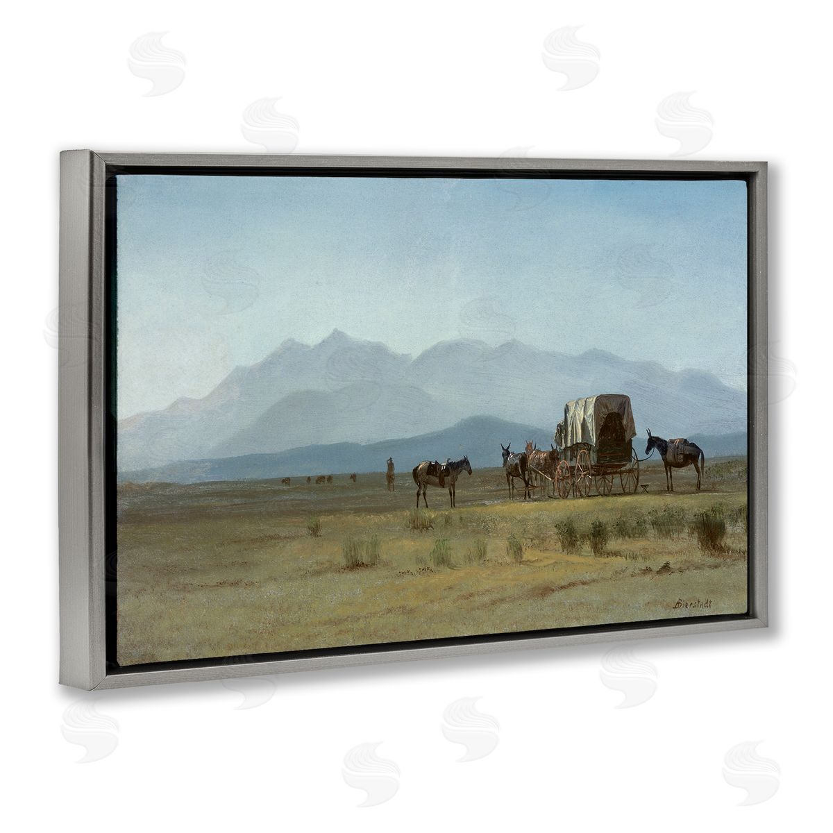 one1000paintings Classic Bierstadt Surveyor's Wagon Gray Floating Frame Canvas Wall Art Print
