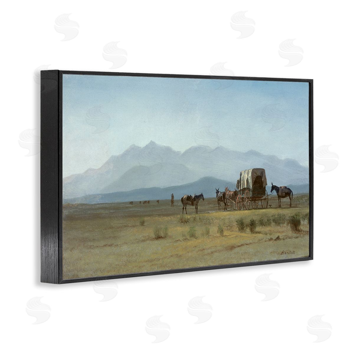 one1000paintings Classic Bierstadt Surveyor's Wagon Black Framed Giclee Wall Art Print