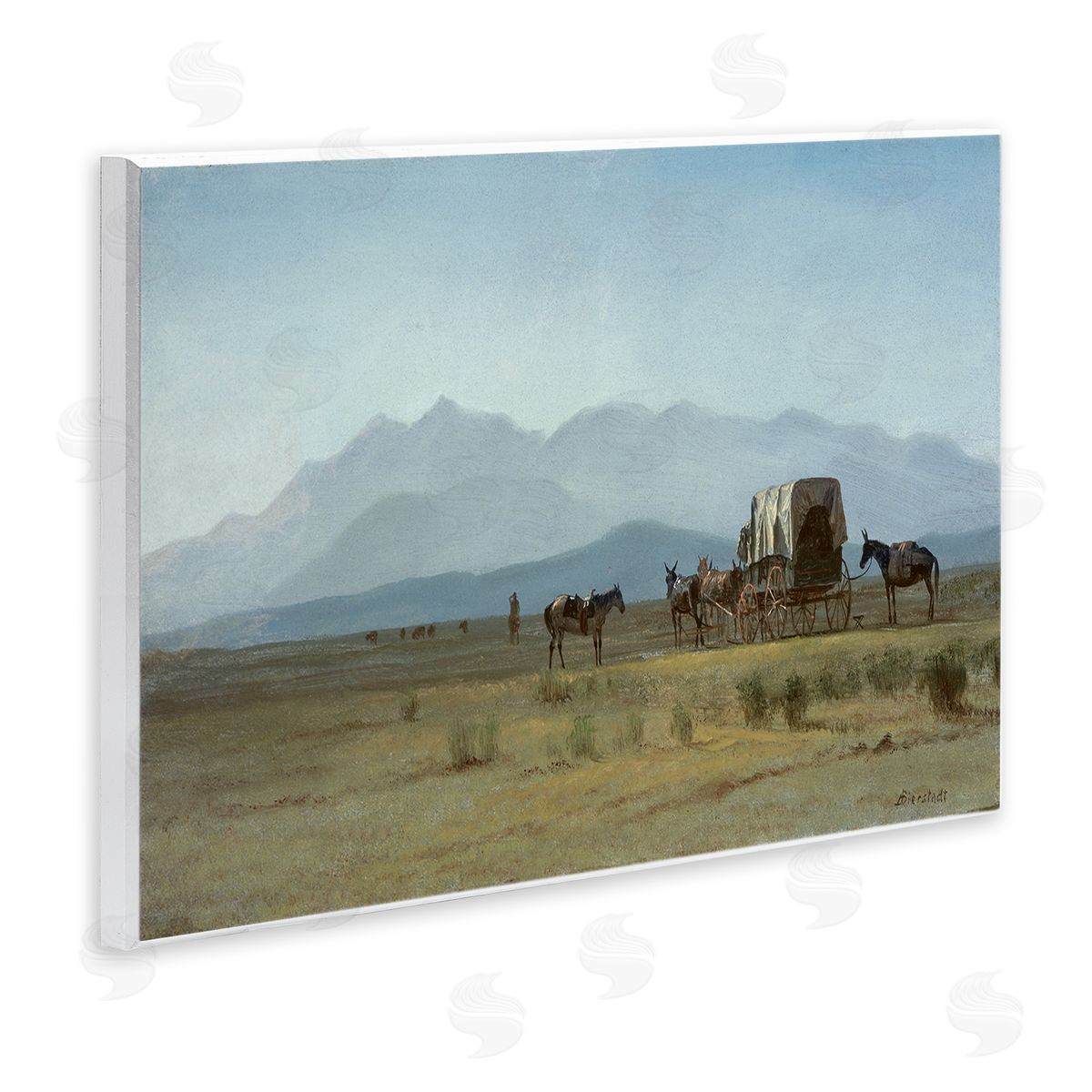 one1000paintings Classic Bierstadt Surveyor's Wagon Wooden Wall Plaque Art Print