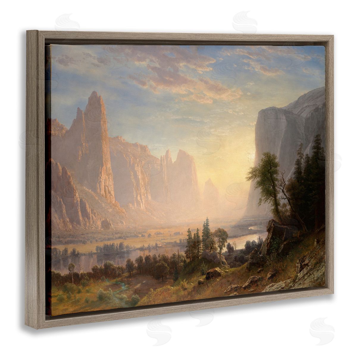 one1000paintings Classic Bierstadt Valley of Yosemite Brown Floating Frame Canvas Wall Art Print
