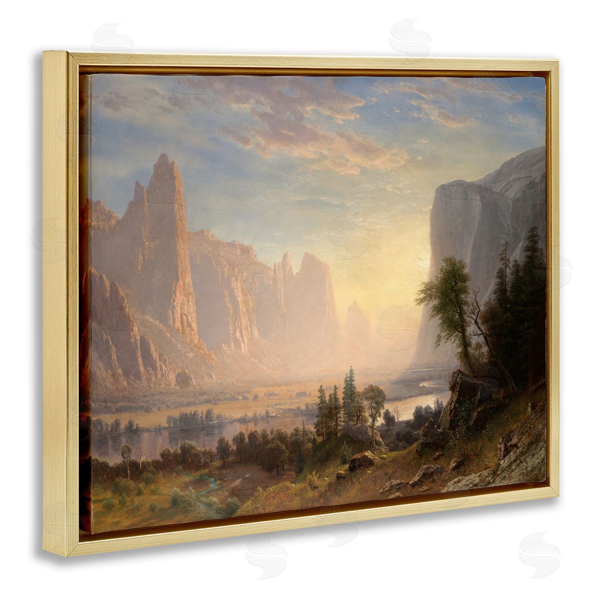 one1000paintings Classic Bierstadt Valley of Yosemite Gold Floating Frame Canvas Wall Art Print
