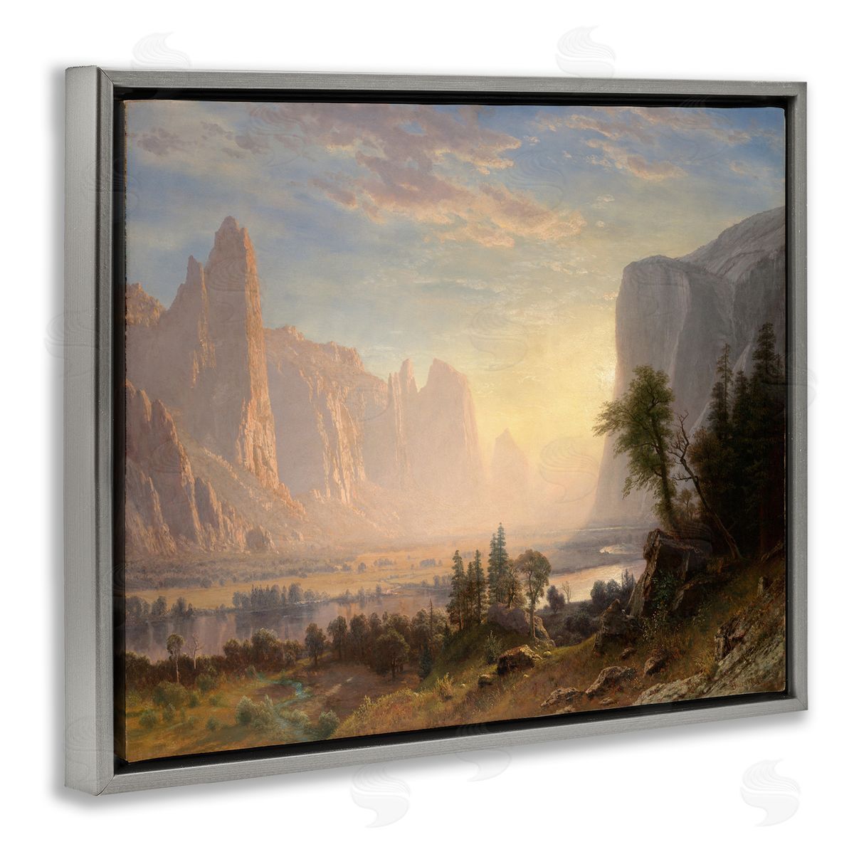 one1000paintings Classic Bierstadt Valley of Yosemite Gray Floating Frame Canvas Wall Art Print