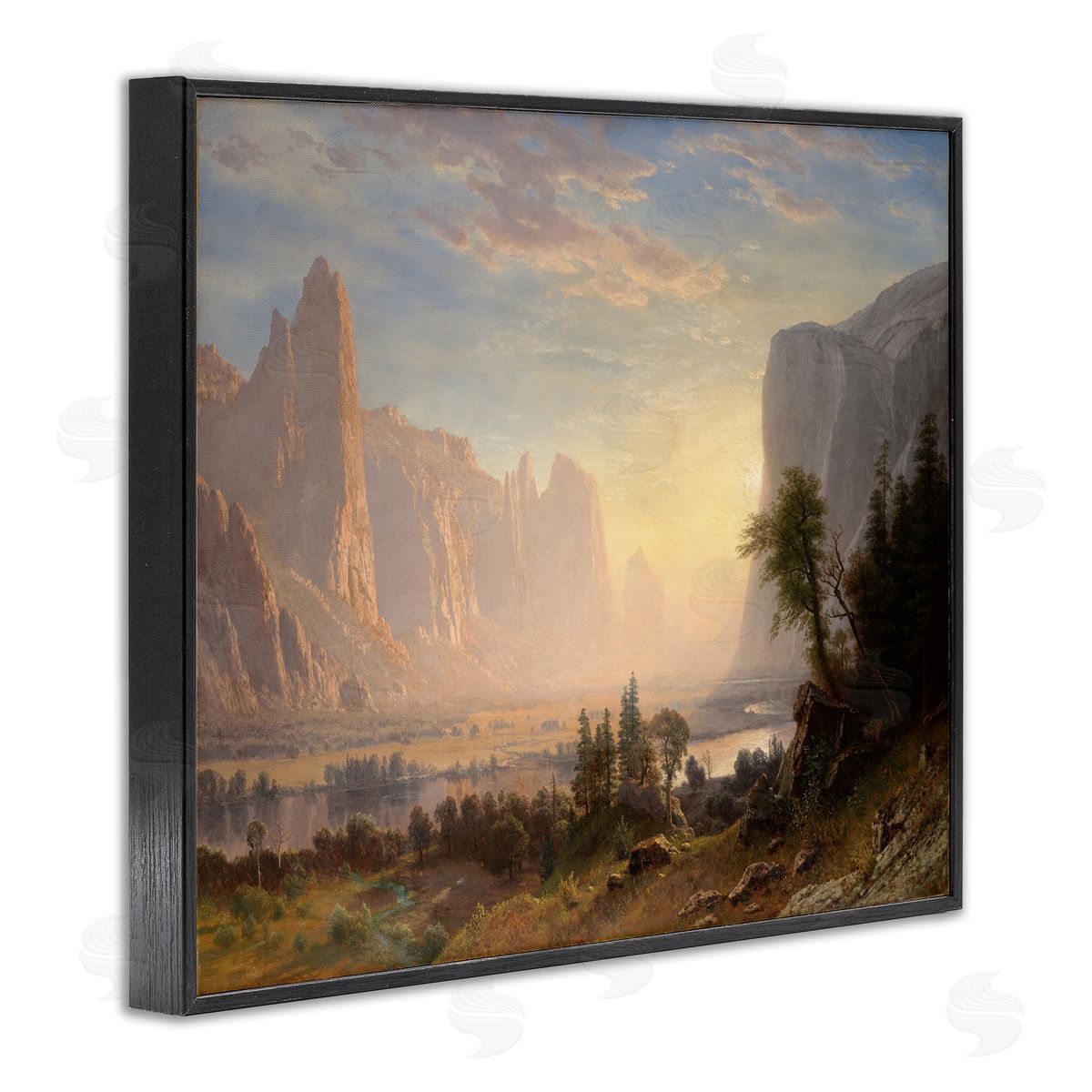 one1000paintings Classic Bierstadt Valley of Yosemite Black Framed Giclee Wall Art Print