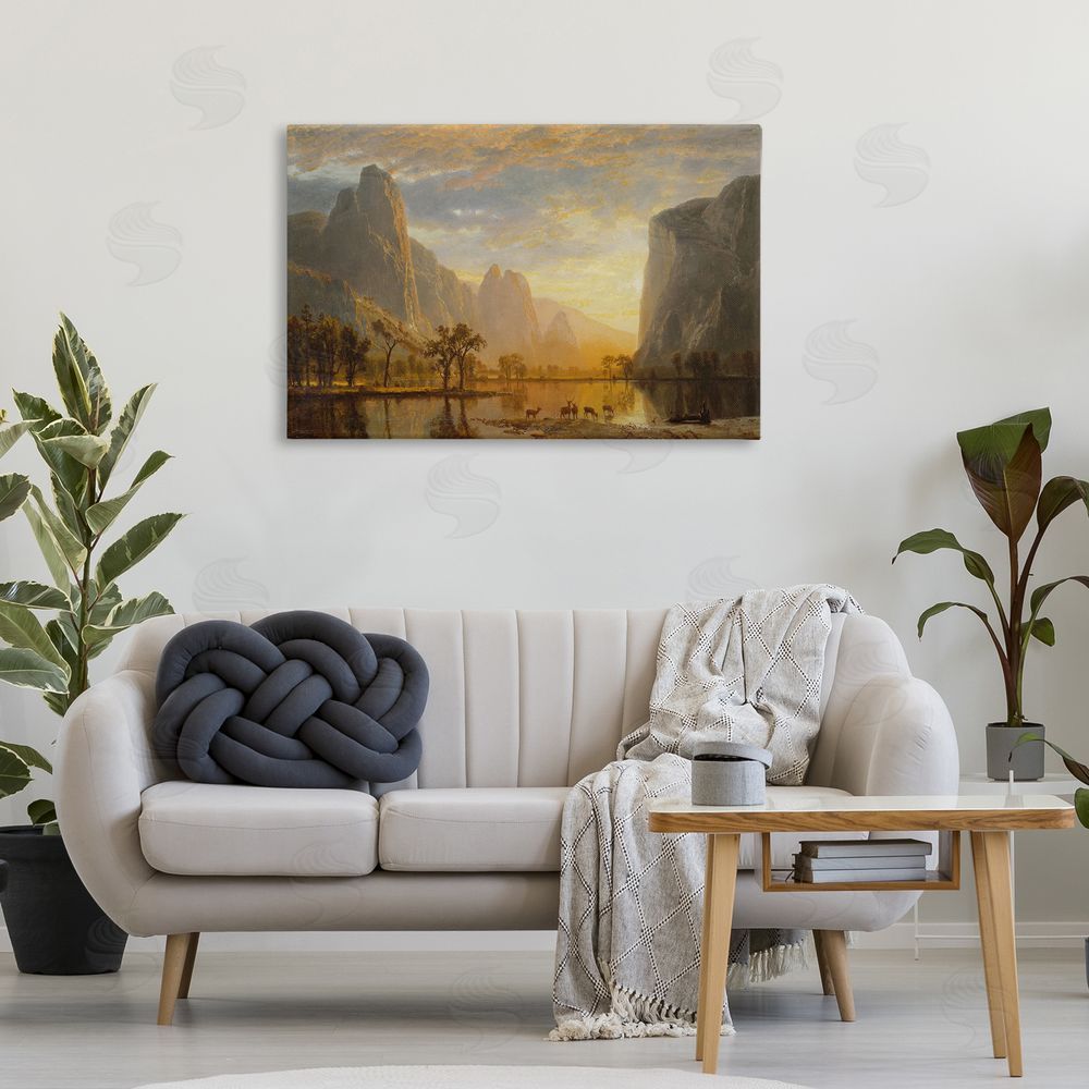 one1000paintings Classic Bierstadt Yosemite Landscape Canvas Wall Art Print in Room