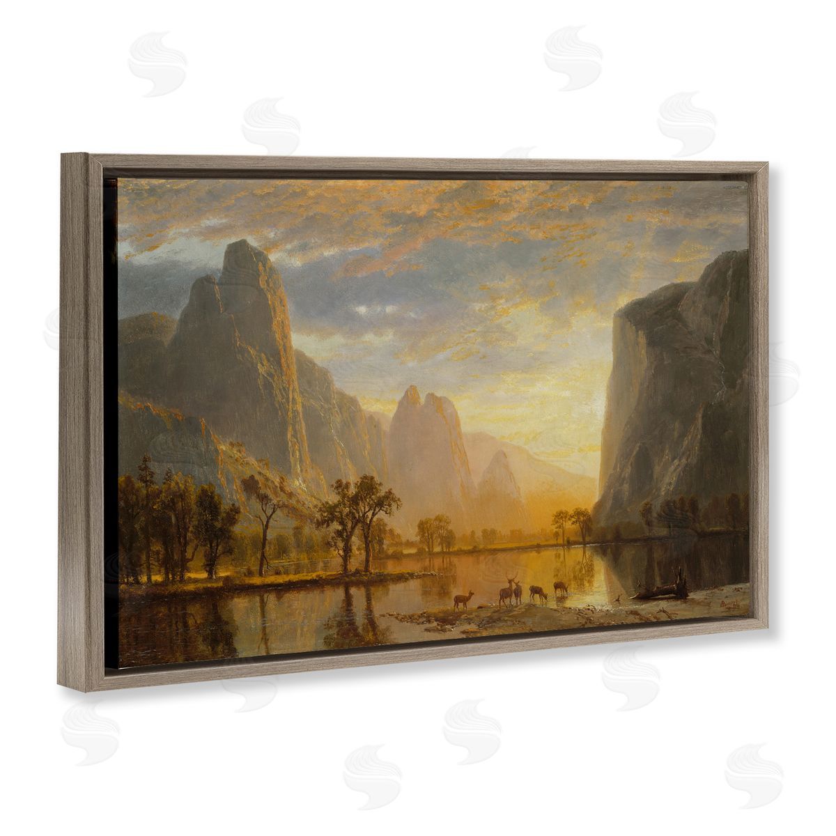 one1000paintings Classic Bierstadt Yosemite Landscape Brown Floating Frame Canvas Wall Art Print
