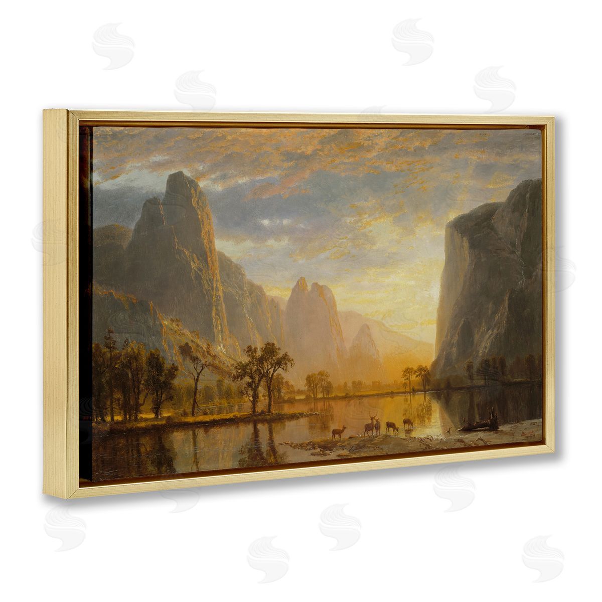 one1000paintings Classic Bierstadt Yosemite Landscape Gold Floating Frame Canvas Wall Art Print
