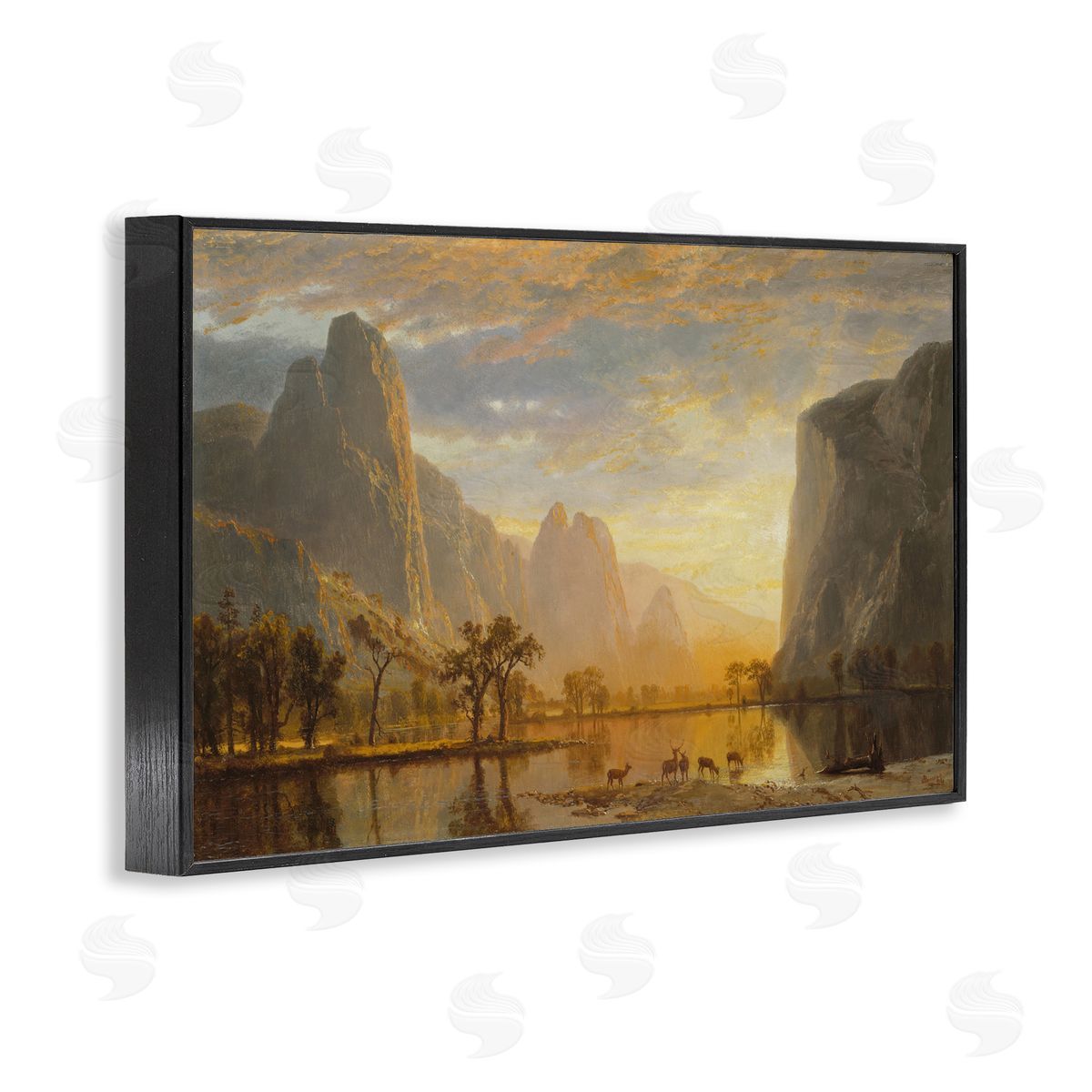 one1000paintings Classic Bierstadt Yosemite Landscape Black Framed Giclee Wall Art Print