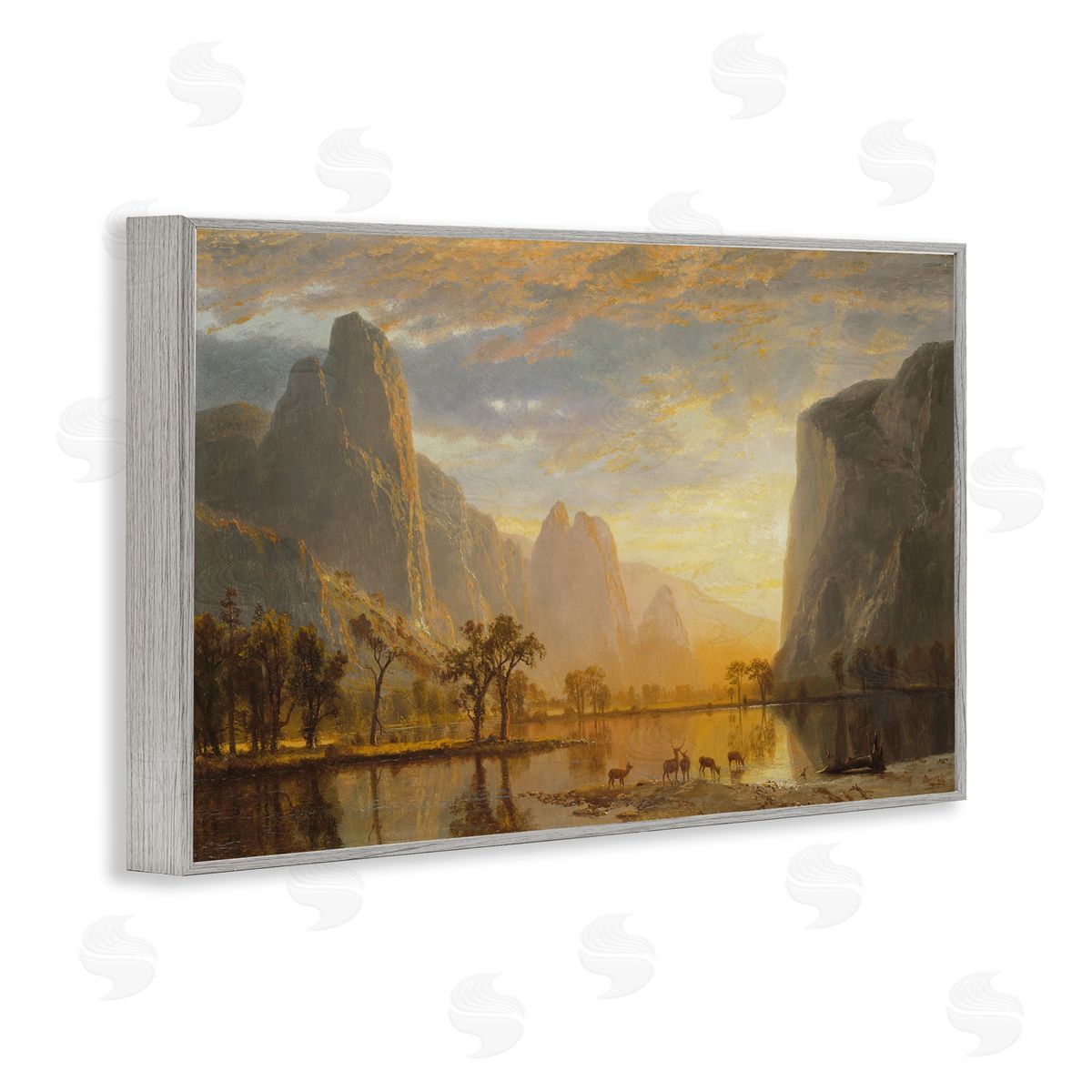 one1000paintings Classic Bierstadt Yosemite Landscape Gray Framed Giclee Wall Art Print