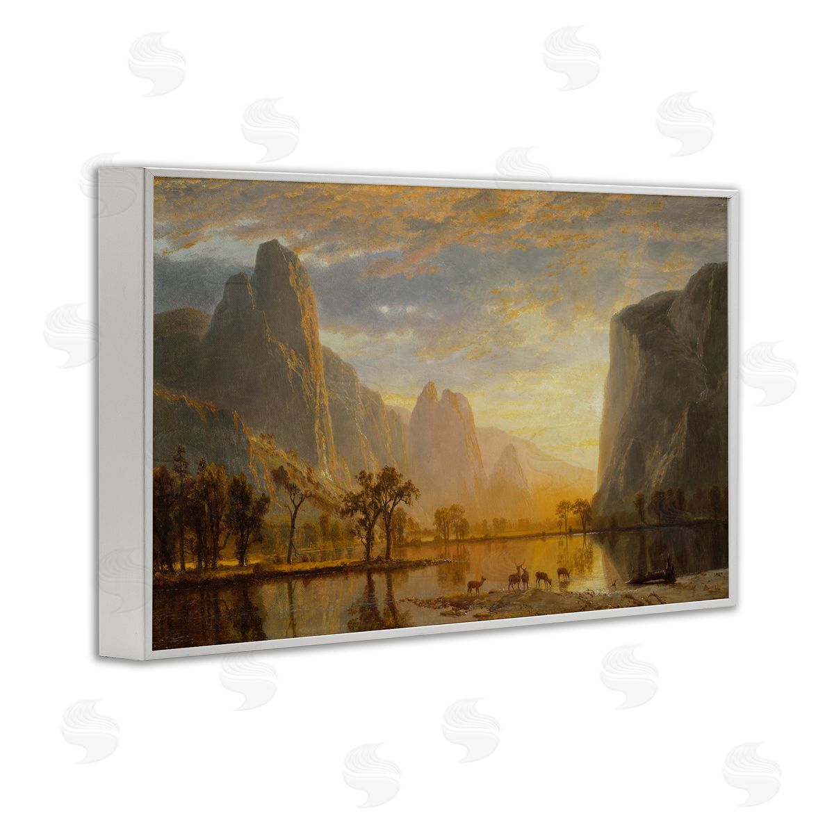 one1000paintings Classic Bierstadt Yosemite Landscape White Framed Giclee Wall Art Print