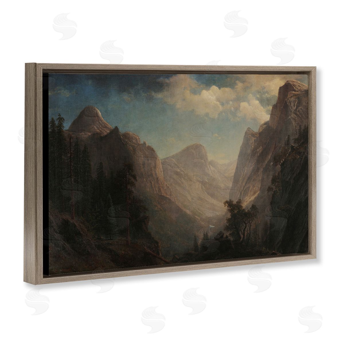one1000paintings Classic Bierstadt Valley Landscape Brown Floating Frame Canvas Wall Art Print