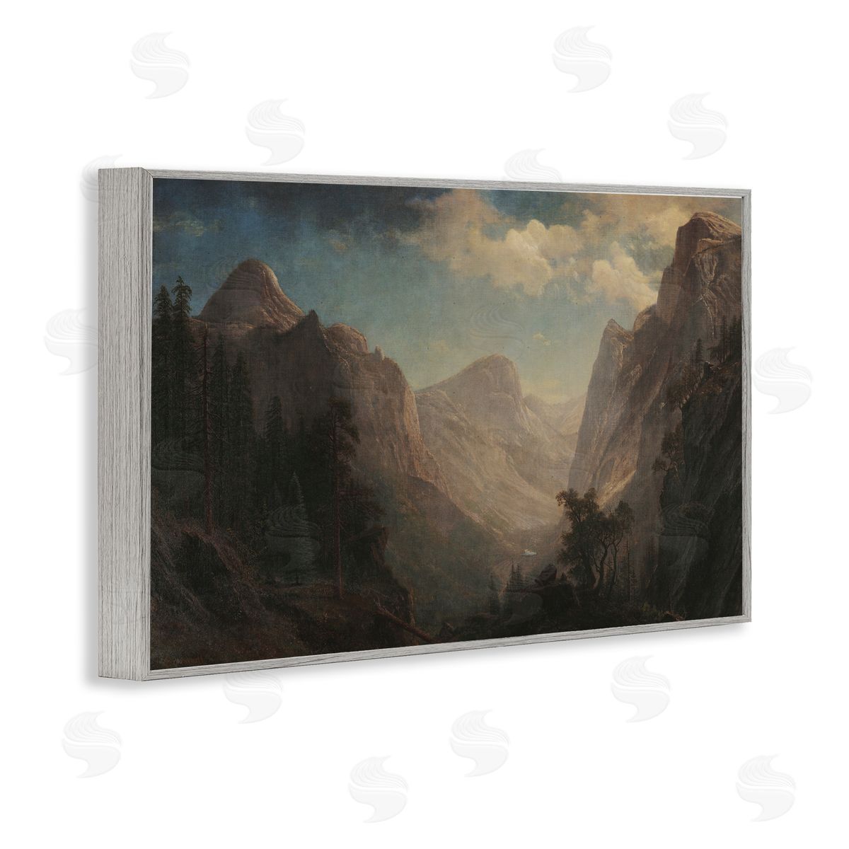 one1000paintings Classic Bierstadt Valley Landscape Gray Framed Giclee Wall Art Print