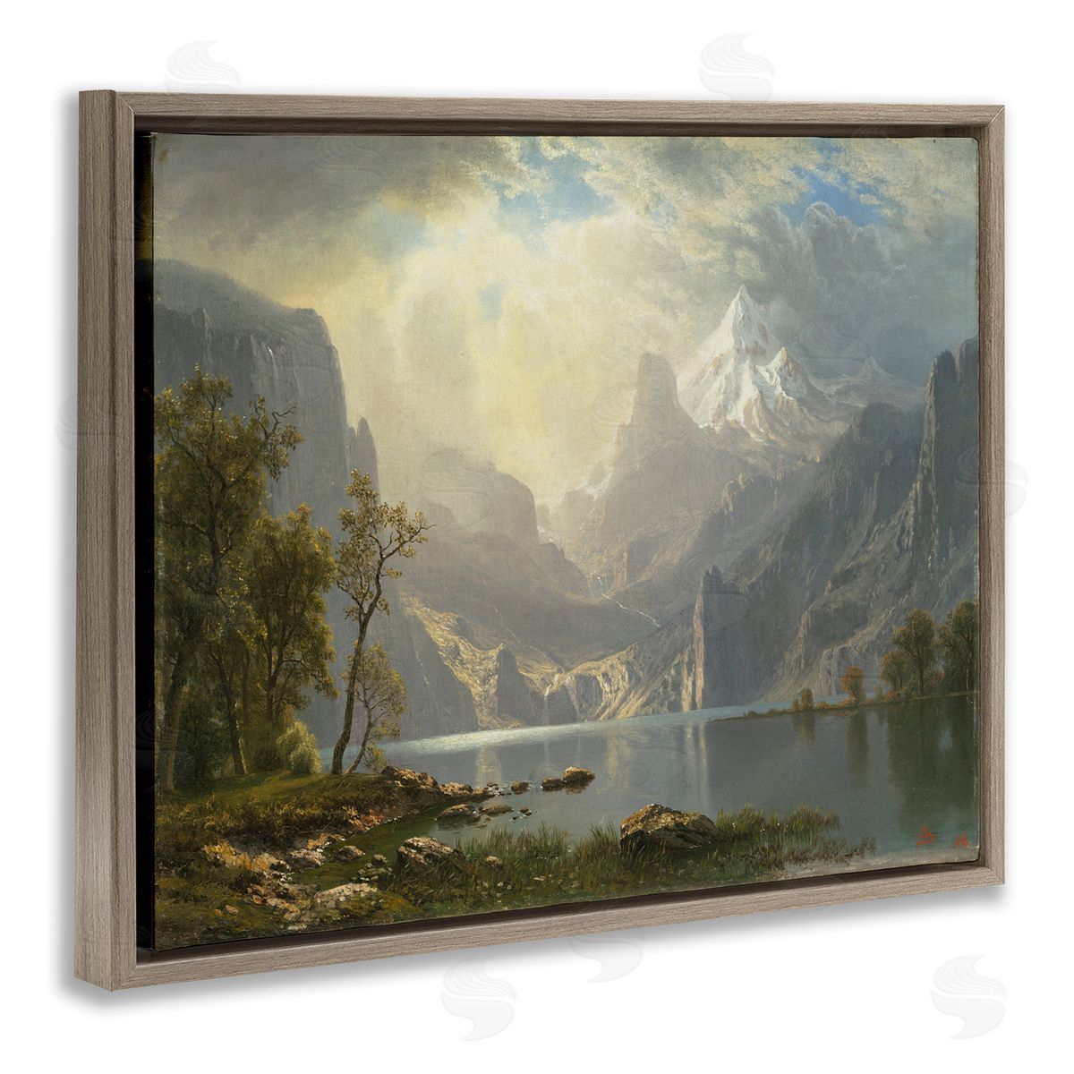 one1000paintings Classic Bierstadt View on Mountain Brown Floating Frame Canvas Wall Art Print