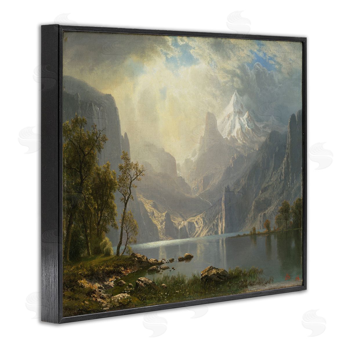 one1000paintings Classic Bierstadt View on Mountain Black Framed Giclee Wall Art Print