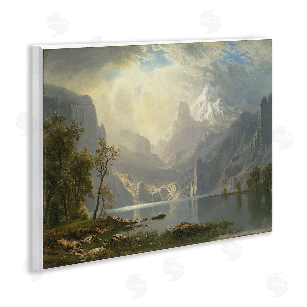 one1000paintings Classic Bierstadt View on Mountain Wooden Wall Plaque Art Print