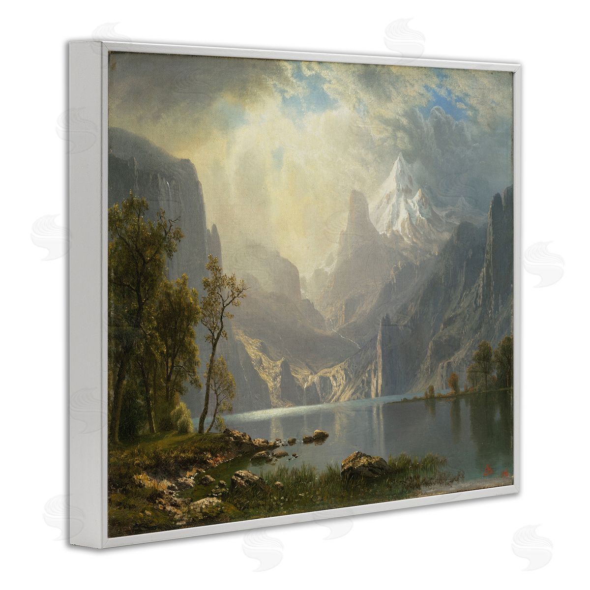 one1000paintings Classic Bierstadt View on Mountain White Framed Giclee Wall Art Print