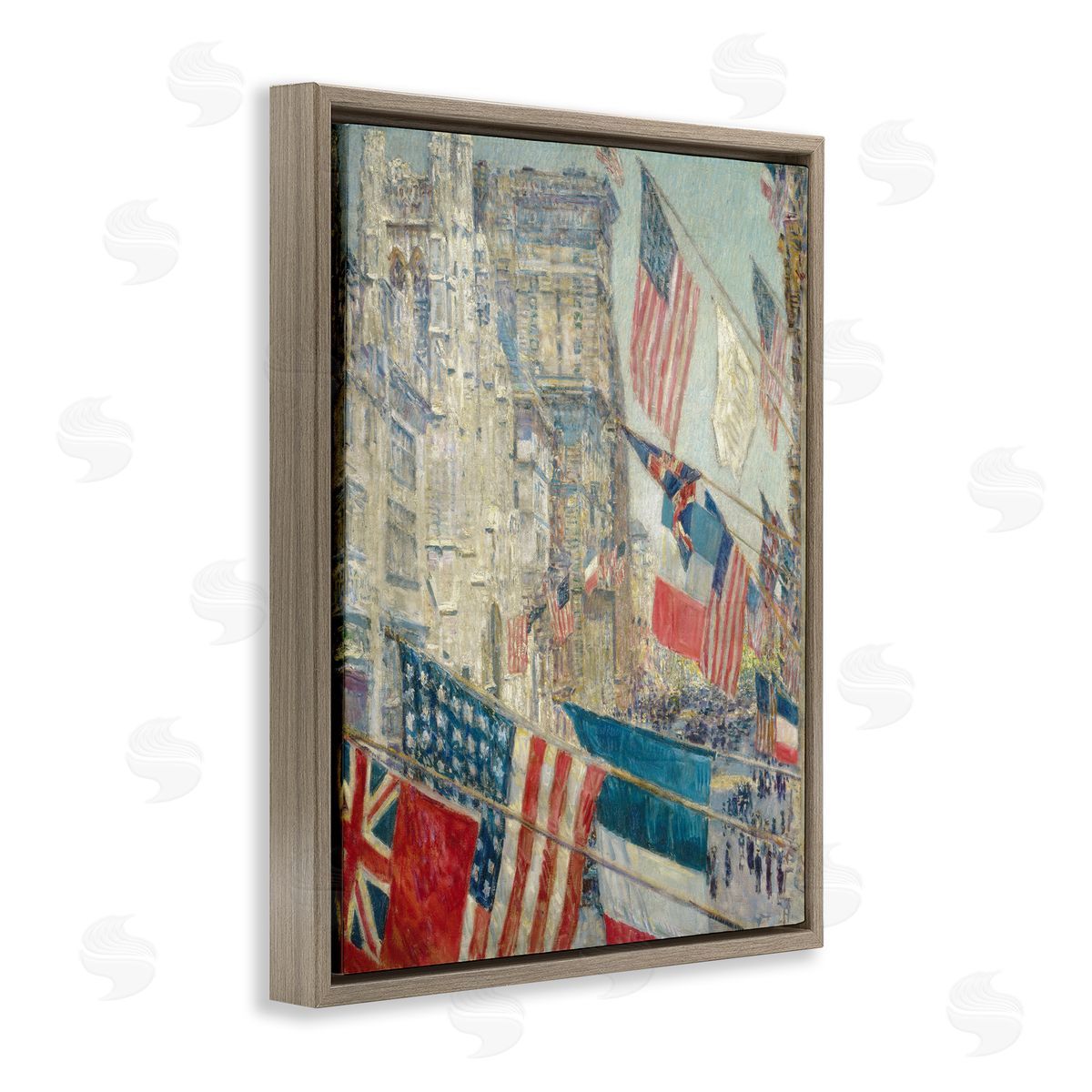 one1000paintings Classic Americana Flags Brown Floating Frame Canvas Wall Art Print