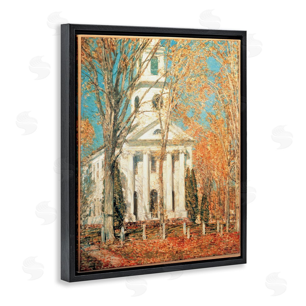 one1000paintings Classic Church At Old Lyme Black Floating Frame Canvas Wall Art Print