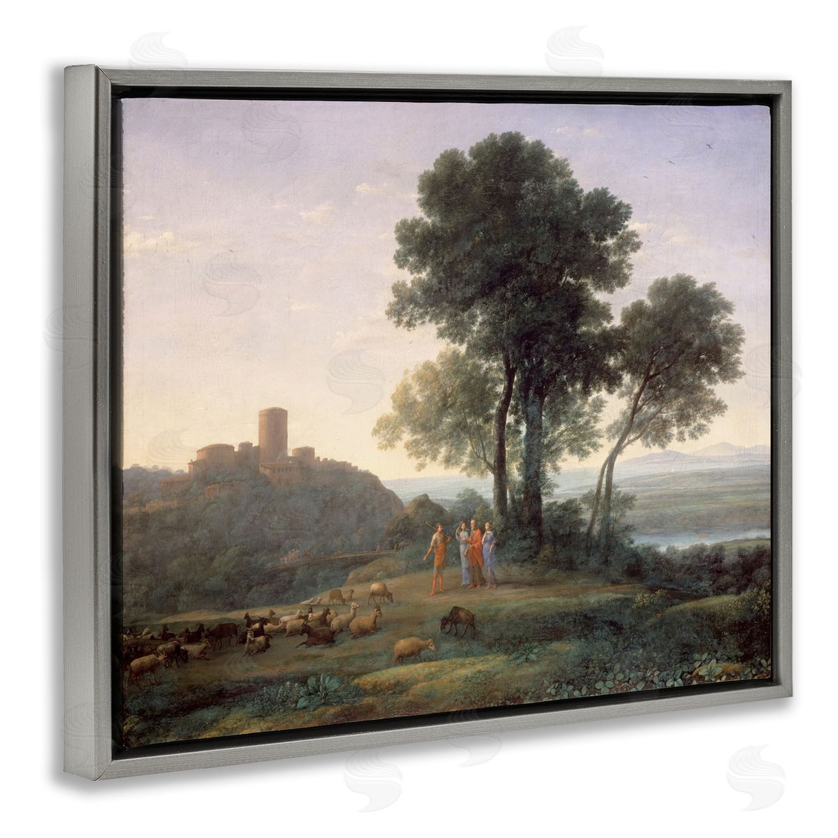 one1000paintings Classic Claude Rural Landscape Gray Floating Frame Canvas Wall Art Print
