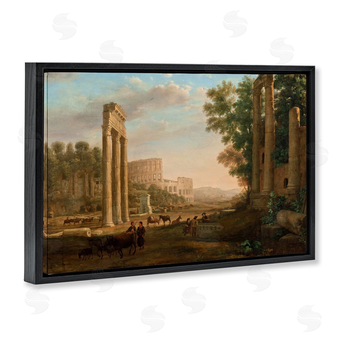 one1000paintings Classic Claud Ruins of Roman Forum Black Floating Frame Canvas Wall Art Print