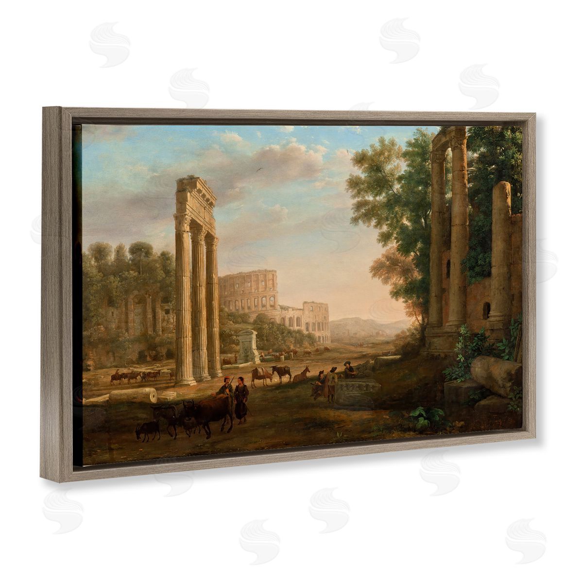 one1000paintings Classic Claud Ruins of Roman Forum Brown Floating Frame Canvas Wall Art Print