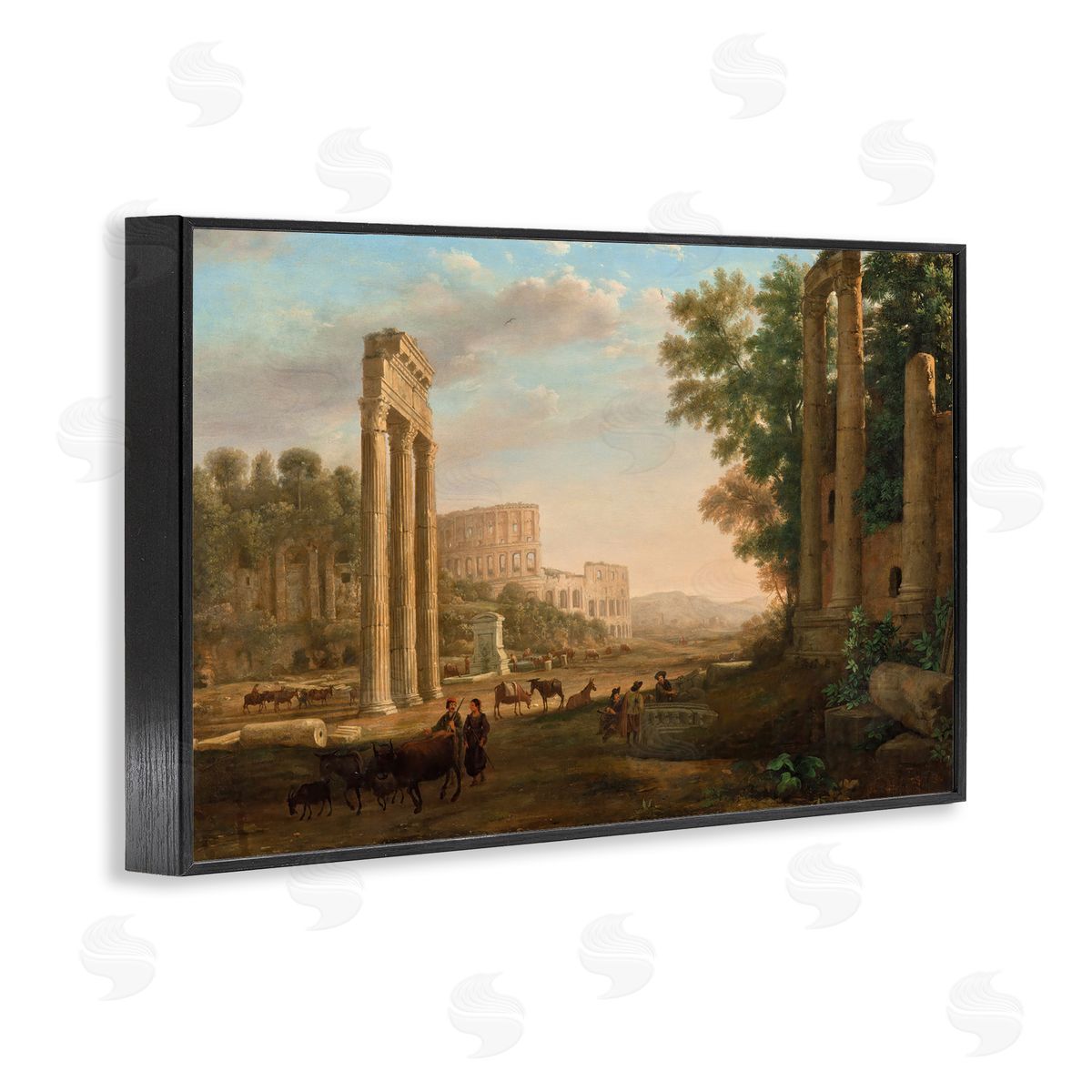 one1000paintings Classic Claud Ruins of Roman Forum Black Framed Giclee Wall Art Print