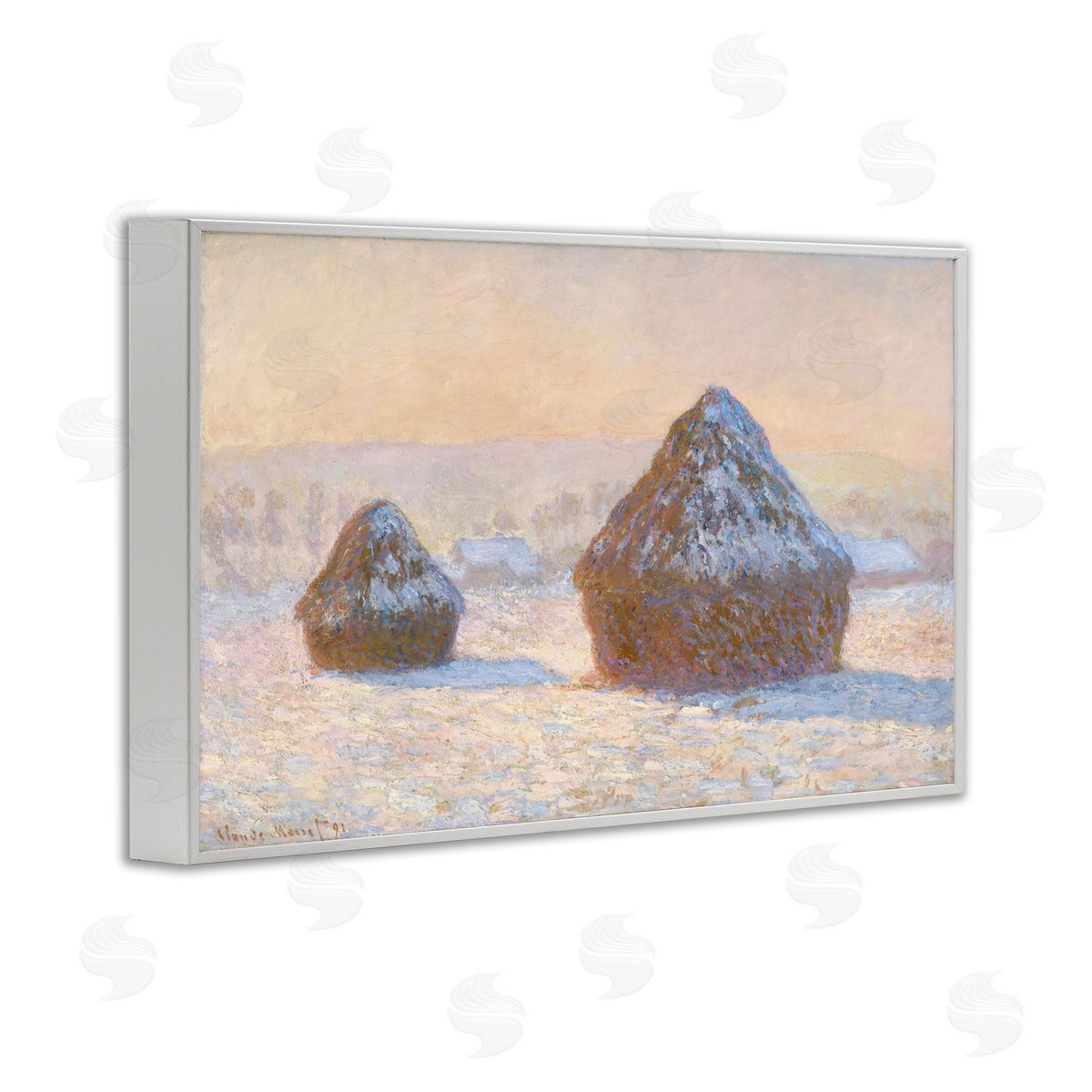 one1000paintings Classic Monet Wheatstacks White Framed Giclee Wall Art Print