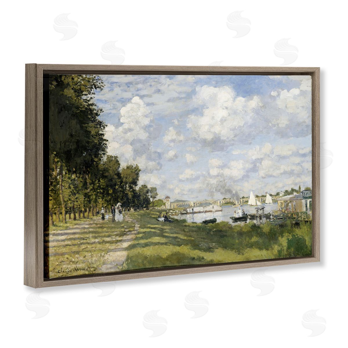 one1000paintings Classic Monet Bassin d'Argenteuil Brown Floating Frame Canvas Wall Art Print