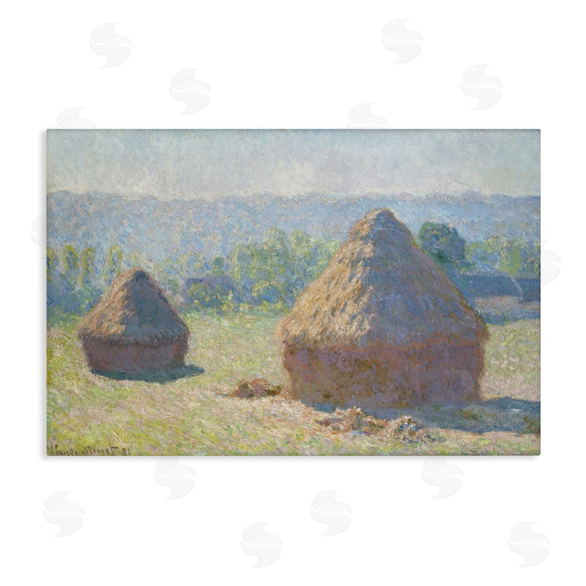one1000paintings Classic End Of Summer Haystacks Canvas Wall Art Print
