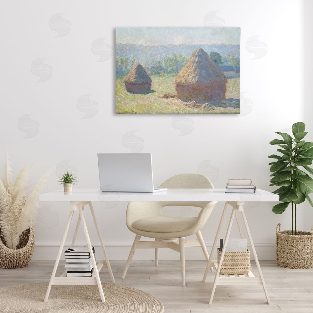one1000paintings Classic End Of Summer Haystacks Canvas Wall Art Print in Room