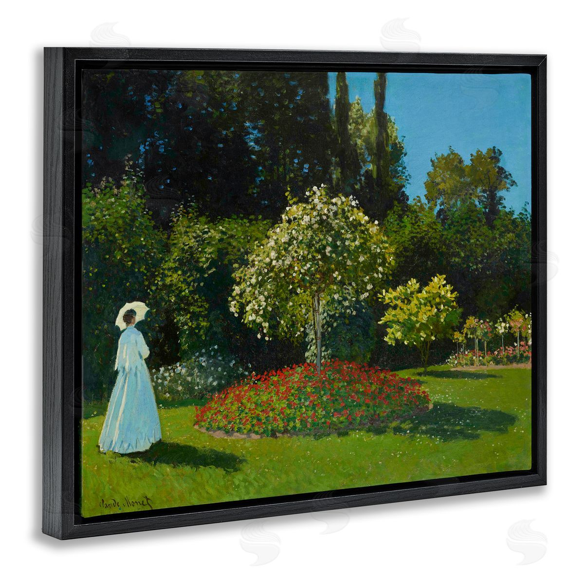 one1000paintings Classic Monet Lady in Garden Black Floating Frame Canvas Wall Art Print