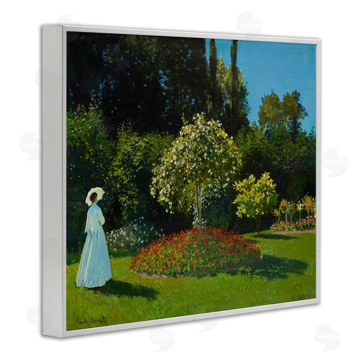 one1000paintings Classic Monet Lady in Garden White Framed Giclee Wall Art Print