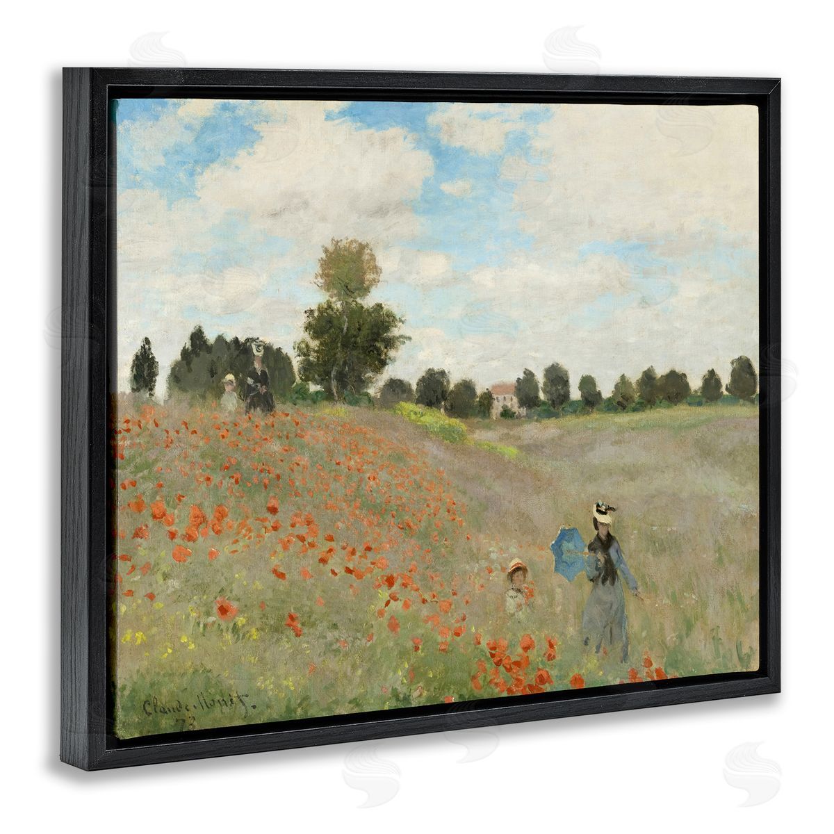 one1000paintings Classic Monet Poppy Field Black Floating Frame Canvas Wall Art Print