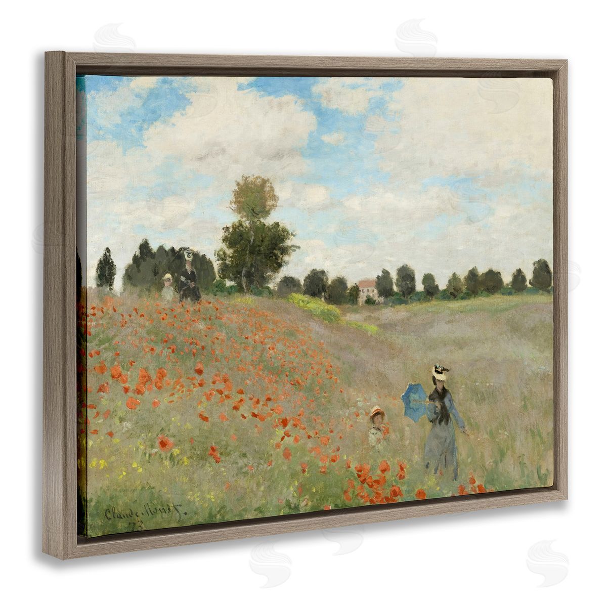 one1000paintings Classic Monet Poppy Field Brown Floating Frame Canvas Wall Art Print