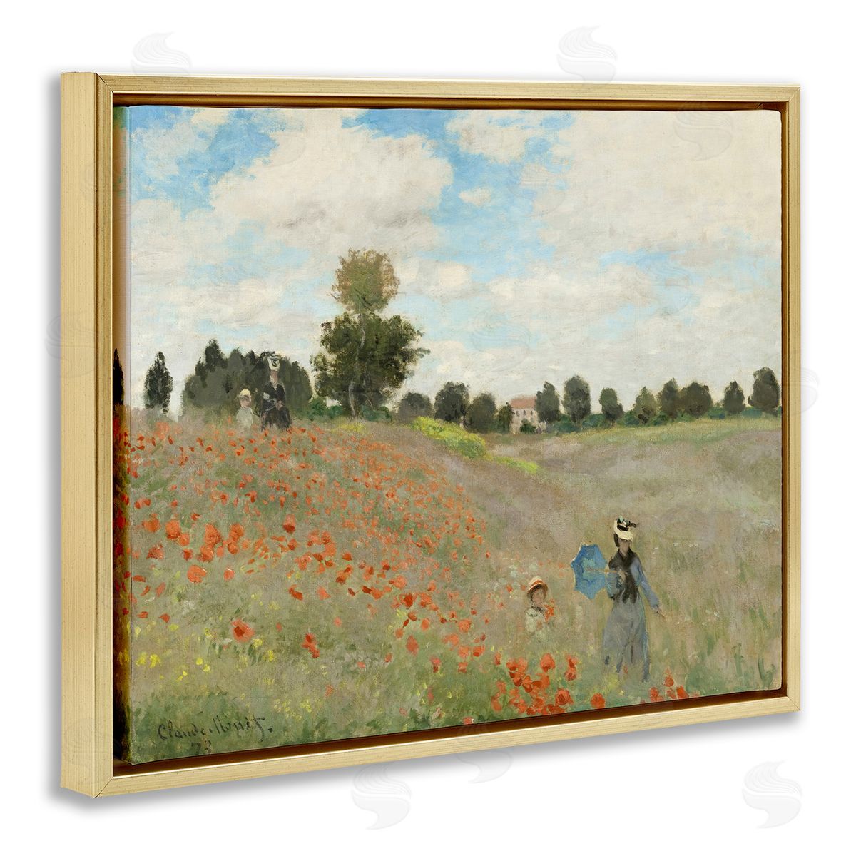 one1000paintings Classic Monet Poppy Field Gold Floating Frame Canvas Wall Art Print