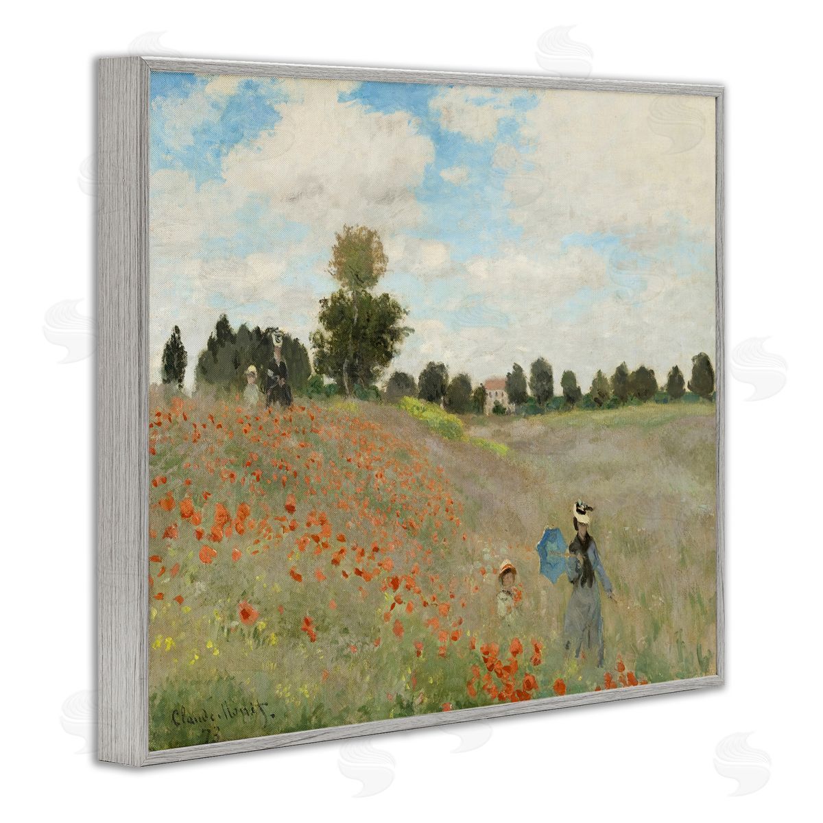 one1000paintings Classic Monet Poppy Field Gray Framed Giclee Wall Art Print