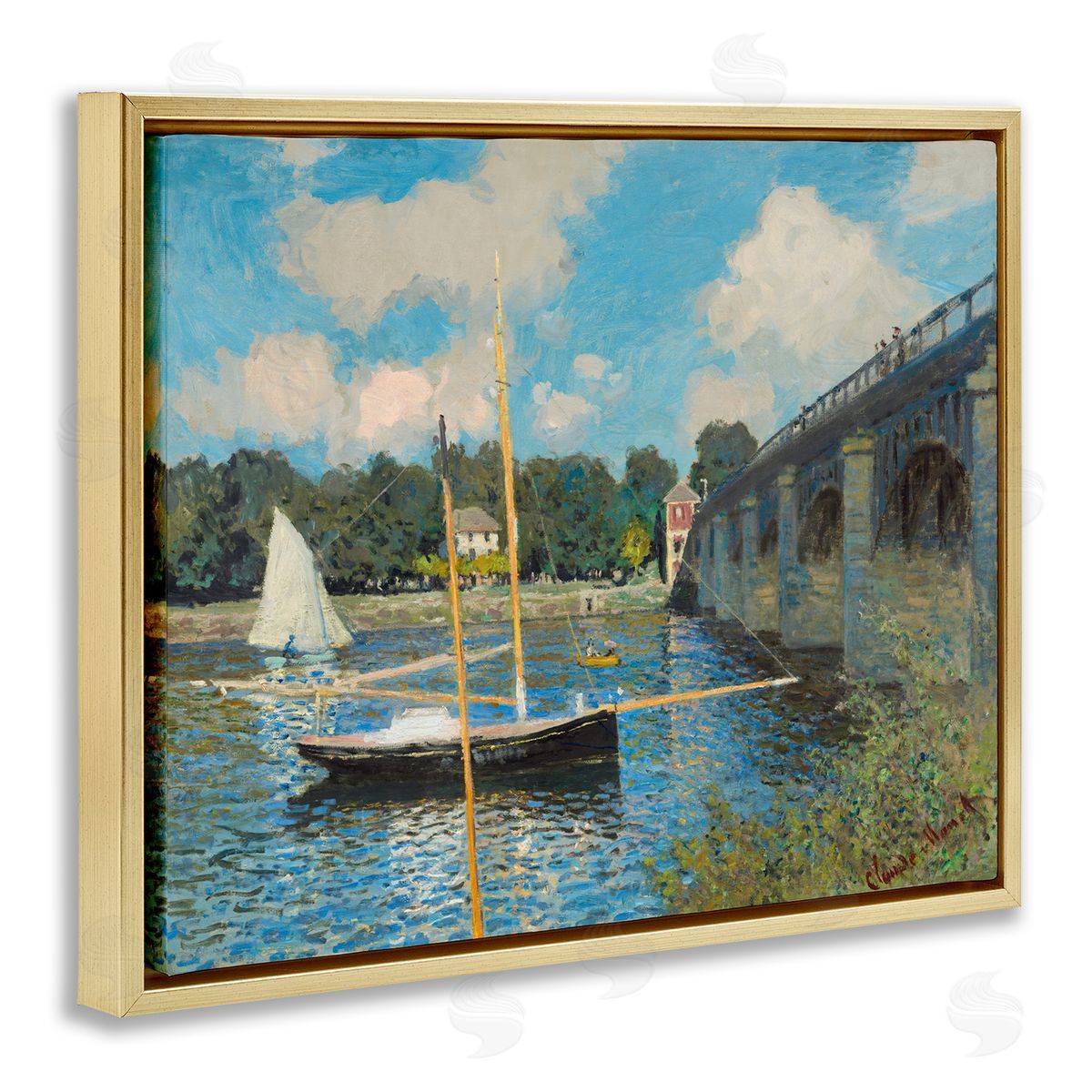 one1000paintings Classic River with Boats Sailing Gold Floating Frame Canvas Wall Art Print